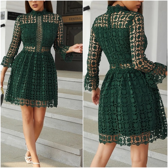 Luxurious Ruffle Sleeve Lace Party Holiday Evening Dress - Picture 7 of 15